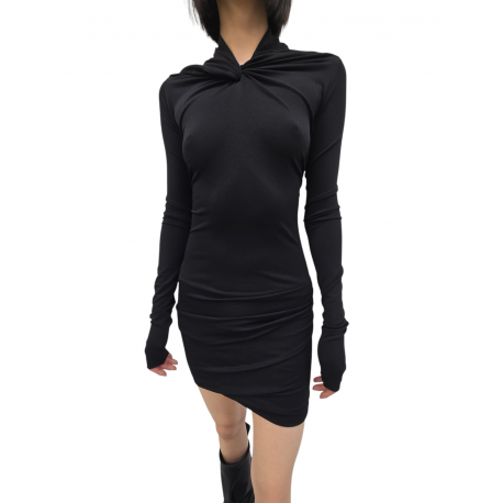 Robe courte noire nœud col Kairo Ls Mini Lilies Rick Owens femme LI02E 3568 JBWS 09 boutique Strasbourg vêtement mode