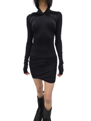 Robe courte noire nœud col Kairo Ls Mini Lilies Rick Owens femme LI02E 3568 JBWS 09 boutique Strasbourg vêtement mode