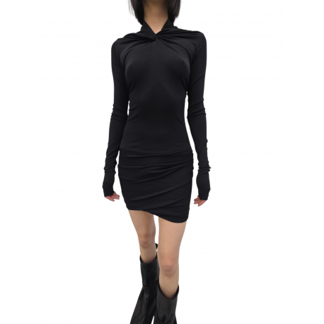 Robe courte noire nœud col Kairo Ls Mini Lilies Rick Owens femme LI02E 3568 JBWS 09 boutique Strasbourg vêtement mode