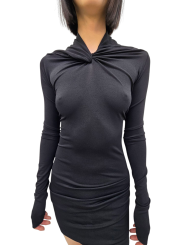 Robe courte noire nœud col Kairo Ls Mini Lilies Rick Owens femme LI02E 3568 JBWS 09 boutique Strasbourg vêtement mode