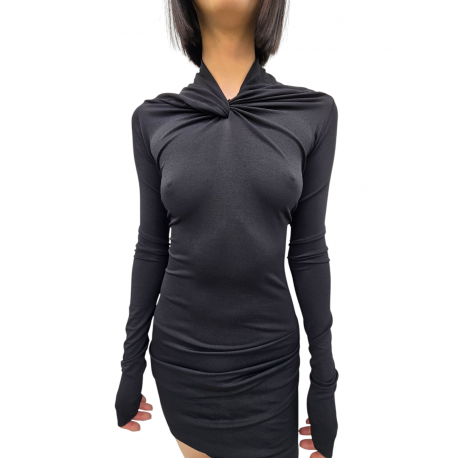 Robe courte noire nœud col Kairo Ls Mini Lilies Rick Owens femme LI02E 3568 JBWS 09 boutique Strasbourg vêtement mode