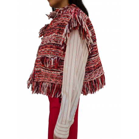 Veste sans manche rayé blanc rouge orange franges Essentiel Antwerp Femme ISHANI I1SA boutique Strasbourg vêtement mode