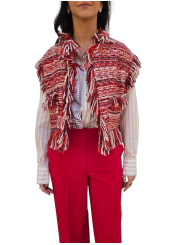 Veste sans manche rayé blanc rouge orange franges Essentiel Antwerp Femme ISHANI I1SA boutique Strasbourg vêtement mode