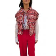 Veste sans manche rayé blanc rouge orange franges Essentiel Antwerp Femme ISHANI I1SA boutique Strasbourg vêtement mode