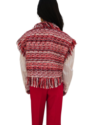 Veste sans manche rayé blanc rouge orange franges Essentiel Antwerp Femme ISHANI I1SA boutique Strasbourg vêtement mode