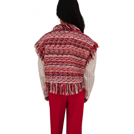 Veste sans manche rayé blanc rouge orange franges Essentiel Antwerp Femme ISHANI I1SA boutique Strasbourg vêtement mode