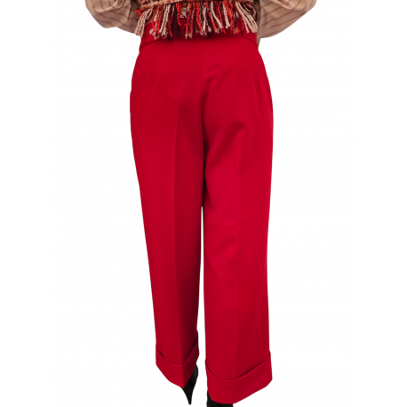 Pantalon jersey rouge court large revers Essentiel Antwerp Femme IMO SA13 boutique Strasbourg vêtement mode concept store