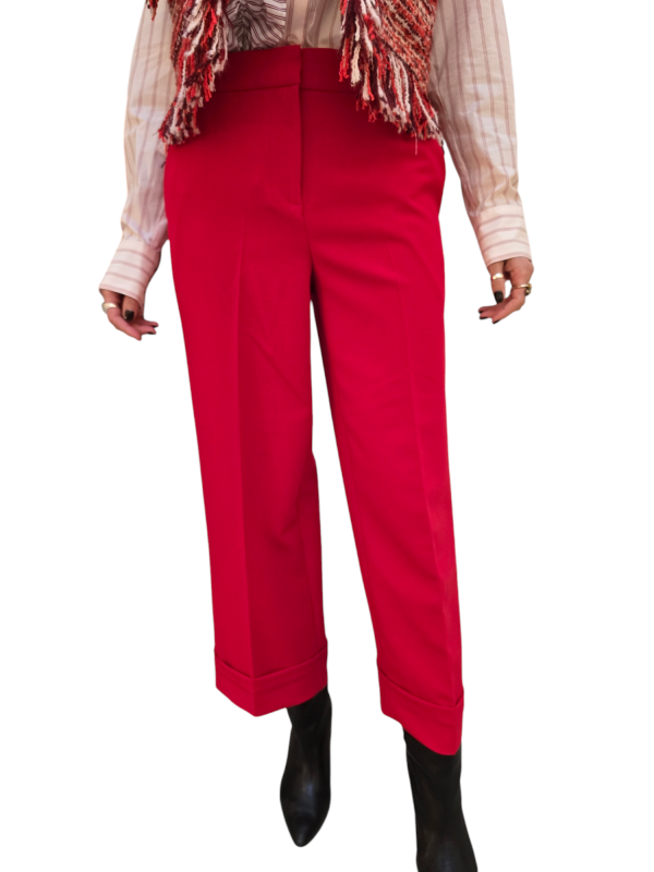 Pantalon jersey rouge court large revers Essentiel Antwerp Femme IMO SA13 boutique Strasbourg vêtement mode concept store