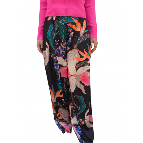 Pantalon large fluide print floral navy multi Essentiel Antwerp Femme IPANTS I2BL boutique Strasbourg vêtement fashion