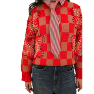 Pull damier camel orange fleurs pointillées Essentiel Antwerp Femme INTER I1S1 boutique Strasbourg vêtement fashion mode