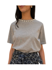 T-shirt gris col perles métal Essentiel Antwerp Femme INTENSO SH35 boutique Strasbourg vêtement fashion mode concept store