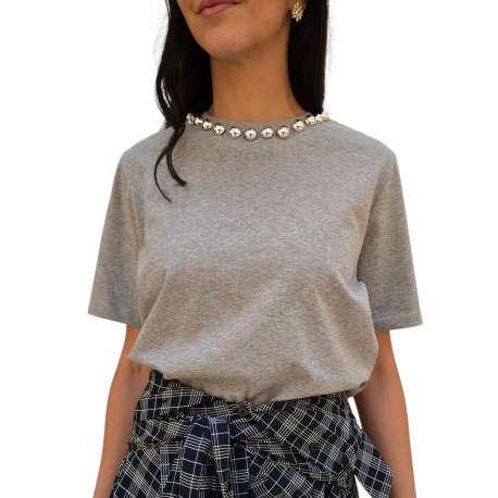 T-shirt gris col perles métal Essentiel Antwerp Femme INTENSO SH35 boutique Strasbourg vêtement fashion mode concept store