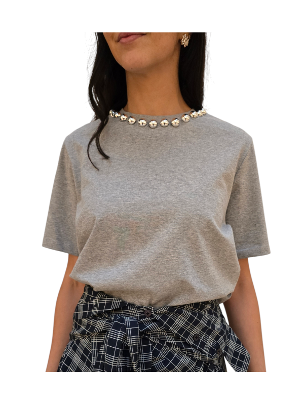 T-shirt gris col perles métal Essentiel Antwerp Femme INTENSO SH35 boutique Strasbourg vêtement fashion mode concept store