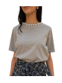 T-shirt gris col perles métal Essentiel Antwerp Femme INTENSO SH35 boutique Strasbourg vêtement fashion mode concept store