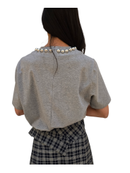 T-shirt gris col perles métal Essentiel Antwerp Femme INTENSO SH35 boutique Strasbourg vêtement fashion mode concept store