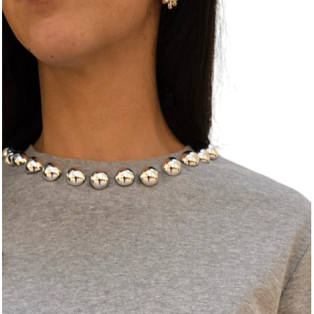 T-shirt gris col perles métal Essentiel Antwerp Femme INTENSO SH35 boutique Strasbourg vêtement fashion mode concept store