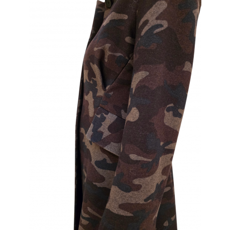 Manteau couture camouflage choco noir Essentiel Antwerp Femme IPANEMA I1RT boutique Strasbourg vêtement fashion mode