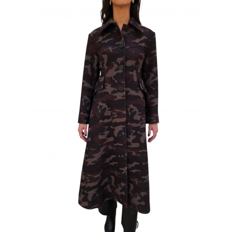 Manteau couture camouflage choco noir Essentiel Antwerp Femme IPANEMA I1RT boutique Strasbourg vêtement fashion mode
