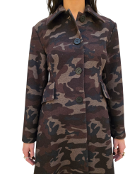 Manteau couture camouflage choco noir Essentiel Antwerp Femme IPANEMA I1RT boutique Strasbourg vêtement fashion mode