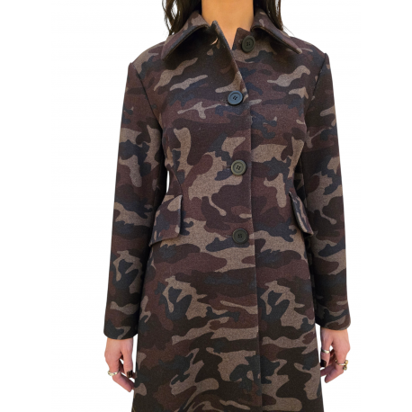 Manteau couture camouflage choco noir Essentiel Antwerp Femme IPANEMA I1RT boutique Strasbourg vêtement fashion mode