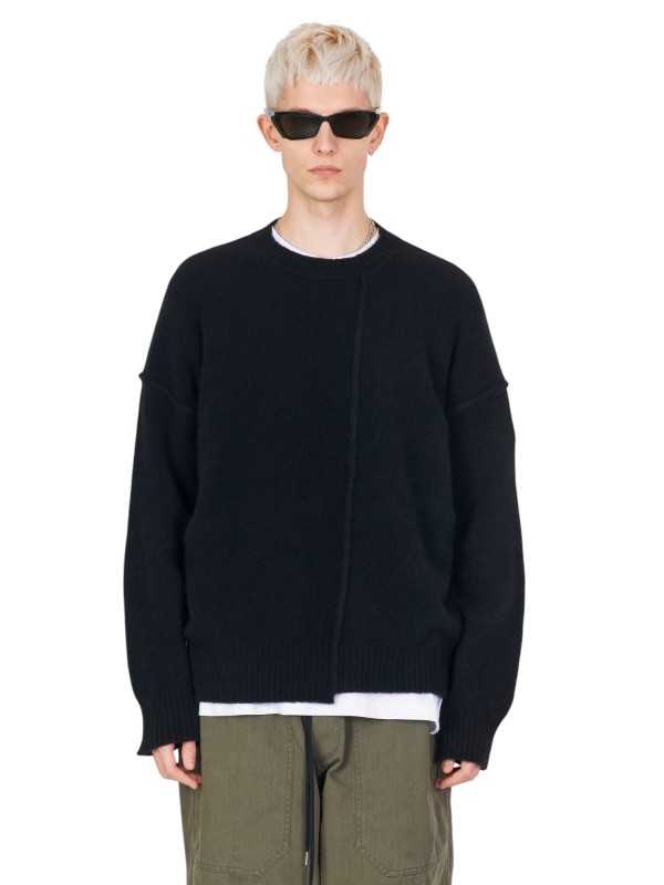 Pull col rond noir yack couture buste Isabel Benenato homme UK01 01boutique Strasbourg vêtement fashion mode pullover