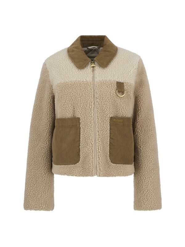 Blouson bouclette matelassé sable ecru velours camel Malena Fleece Barbour femme LFL0080 BE11 boutique Strasbourg vêtement