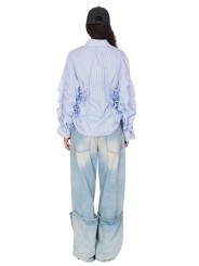 Chemise rayée blanc bleu plissée coton Isabel Benenato femme DW72 F25 2614 boutique Strasbourg vêtement fashion mode 
