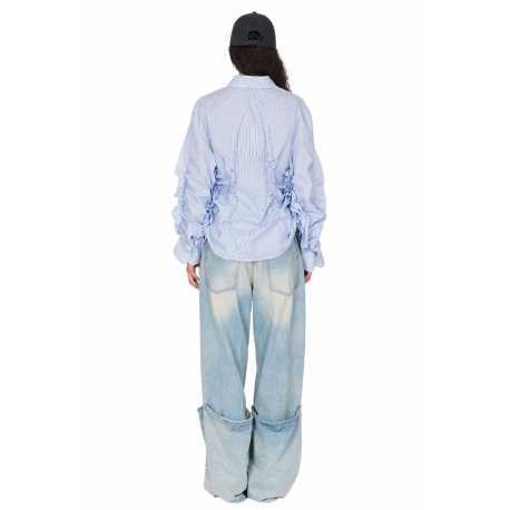 Chemise rayée blanc bleu plissée coton Isabel Benenato femme DW72 F25 2614 boutique Strasbourg vêtement fashion mode 