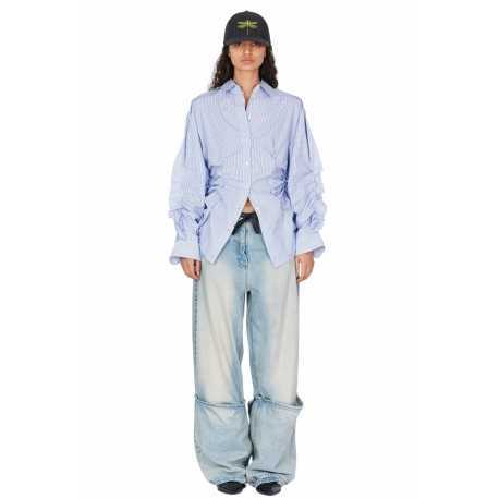 Chemise rayée blanc bleu plissée coton Isabel Benenato femme DW72 F25 2614 boutique Strasbourg vêtement fashion mode 