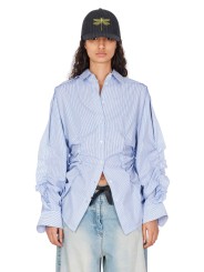 Chemise rayée blanc bleu plissée coton Isabel Benenato femme DW72 F25 2614 boutique Strasbourg vêtement fashion mode 