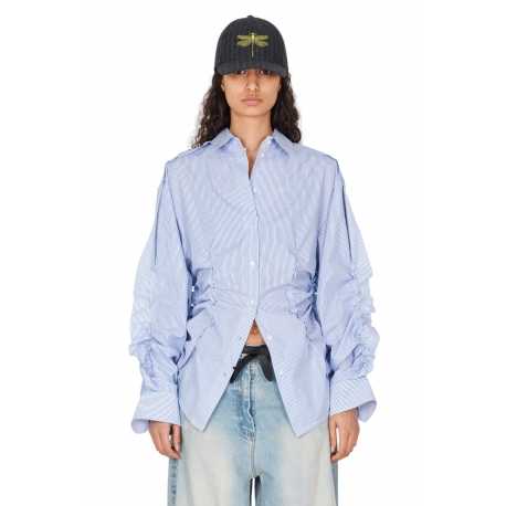 Chemise rayée blanc bleu plissée coton Isabel Benenato femme DW72 F25 2614 boutique Strasbourg vêtement fashion mode 