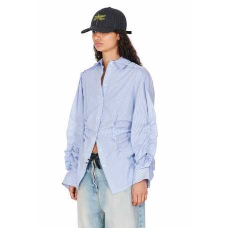 Chemise rayée blanc bleu plissée coton Isabel Benenato femme DW72 F25 2614 boutique Strasbourg vêtement fashion mode 