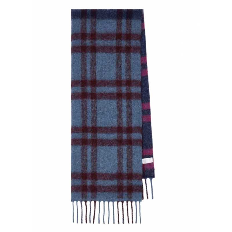 Echarpe carreaux bleu rouge franges W1A 250T T741 47 Paul Smith