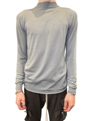 Pull bleu wash col montant Mérinos Rick Owens Homme RU02E 1625 M 06 boutique Strasbourg vêtement fashion mode