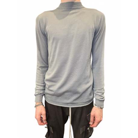 Pull bleu wash col montant Mérinos Rick Owens Homme RU02E 1625 M 06 boutique Strasbourg vêtement fashion mode