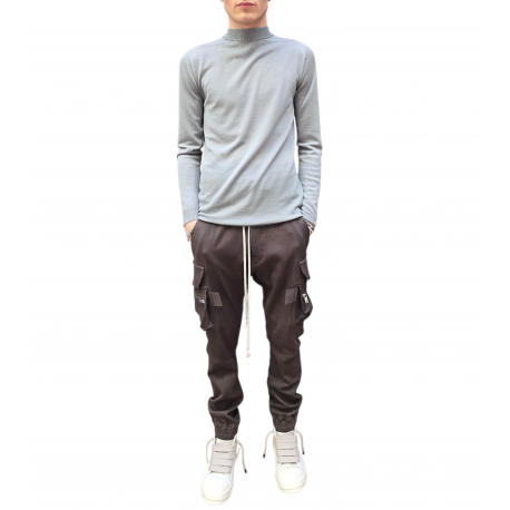Pull bleu wash col montant Mérinos Rick Owens Homme RU02E 1625 M 06 boutique Strasbourg vêtement fashion mode