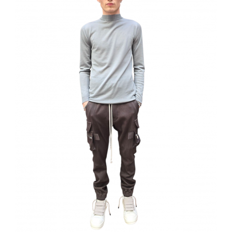Pull bleu wash col montant Mérinos Rick Owens Homme RU02E 1625 M 06 boutique Strasbourg vêtement fashion mode