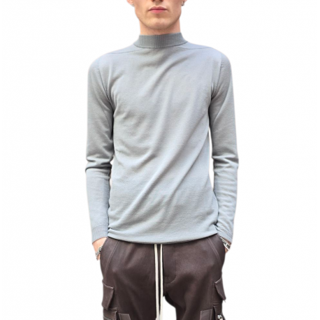Pull bleu wash col montant Mérinos Rick Owens Homme RU02E 1625 M 06 boutique Strasbourg vêtement fashion mode