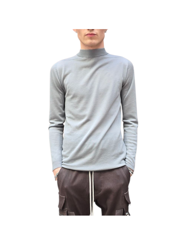 Pull bleu wash col montant Mérinos Rick Owens Homme RU02E 1625 M 06 boutique Strasbourg vêtement fashion mode