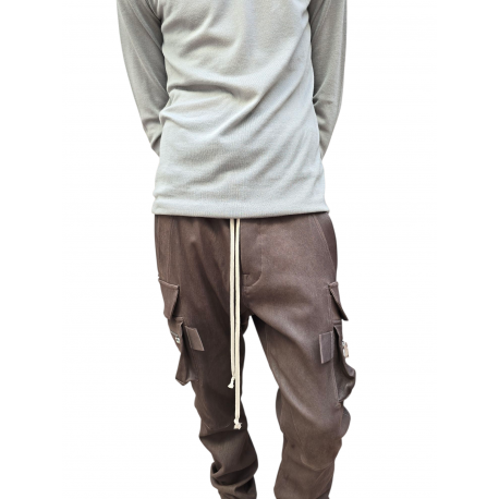 Pantalon Mastodon cargo Dark Dust Cuir agneau stretch Rick Owens homme RU02E 1396 LSV 78 vêtement boutique Strasbourg