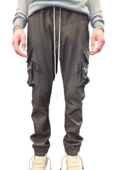 Pantalon Mastodon cargo Dark Dust Cuir agneau stretch Rick Owens homme RU02E 1396 LSV 78 vêtement boutique Strasbourg