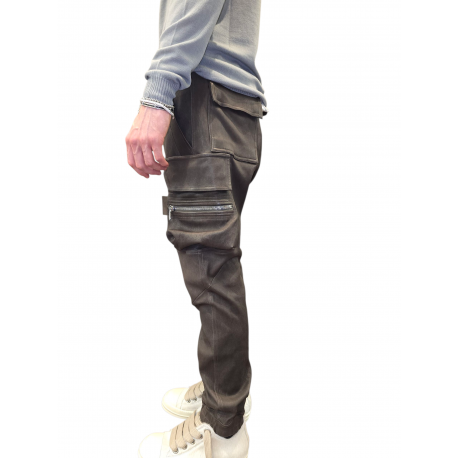 Pantalon Mastodon cargo Dark Dust Cuir agneau stretch Rick Owens homme RU02E 1396 LSV 78 vêtement boutique Strasbourg