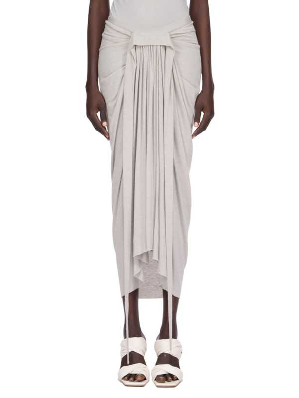 Jupe longue drapée avant gris Pearl Knee Draped Skirt RP02E 4384 JR 08 Rick Owens Femme mode women fashion créateur 
