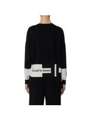 Maille sweat noir bande blanc Elisabetta Franchi Femme MK01S EF3 Strasbourg Boutique Online Mode Créateur 