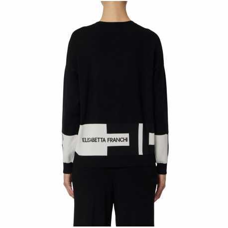 Maille sweat noir bande blanc Elisabetta Franchi Femme MK01S EF3 Strasbourg Boutique Online Mode Créateur 