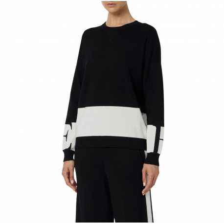 Maille sweat noir bande blanc Elisabetta Franchi Femme MK01S EF3 Strasbourg Boutique Online Mode Créateur 