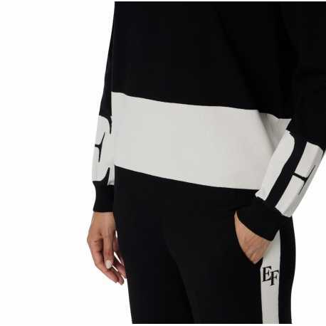 Maille sweat noir bande blanc Elisabetta Franchi Femme MK01S EF3 Strasbourg Boutique Online Mode Créateur 