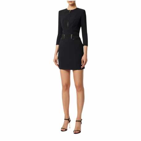 Robe tech biker zips lisere cuir taille noir Elisabetta Franchi Femme AB823 110 Strasbourg Boutique Online Mode Créateur