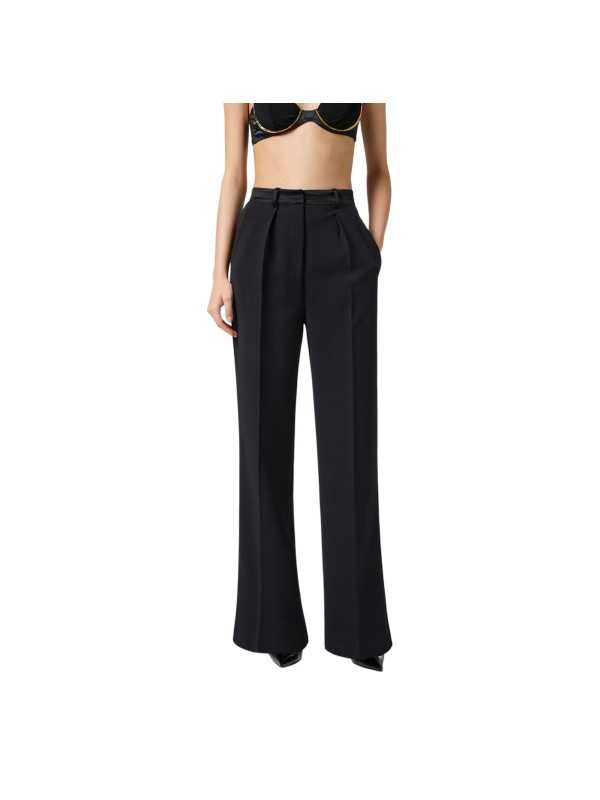 Pantalon large bande satin Noir Elisabetta Franchi Femme PA126 110 Strasbourg Boutique Online Mode Créateur 