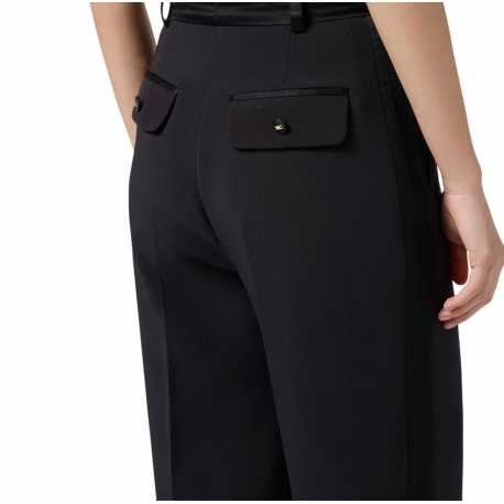 Pantalon large bande satin Noir Elisabetta Franchi Femme PA126 110 Strasbourg Boutique Online Mode Créateur 